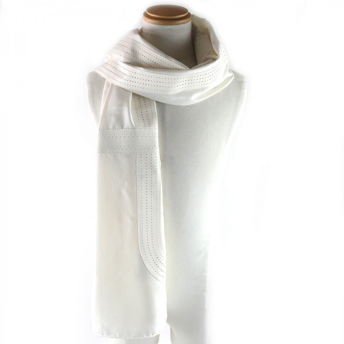 HERMES shawl Main: 100% silk, Leather part: sheepskin Ivory Women
