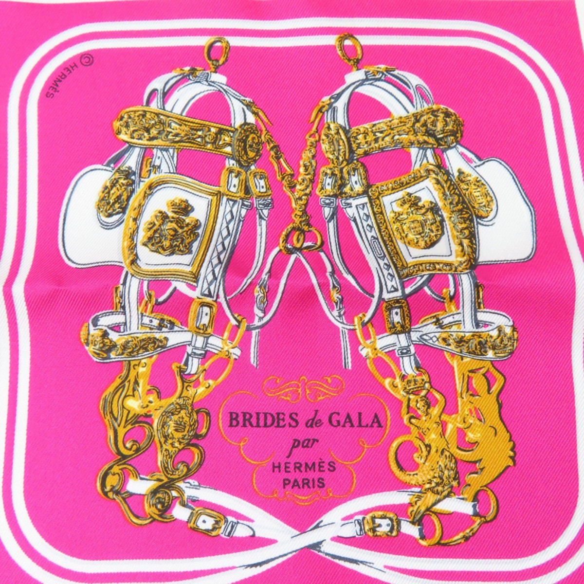 HERMES scarf Main: 100% silk BLANC/ROSE FUCHSIA Carre Nano 20CM BRIDES de GALA Brides for ceremonies Women