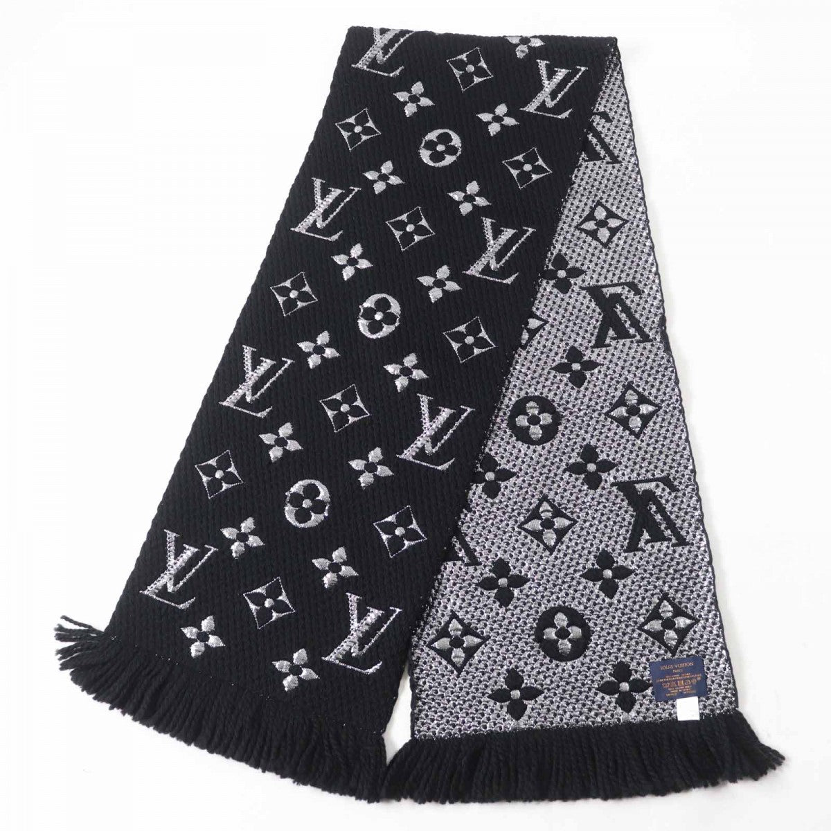 LOUIS VUITTON Scarf M75833 Main: 95% wool, Main: 3% silk, Main: 2% polyester Noir Escalp Logo Mania Shine Women