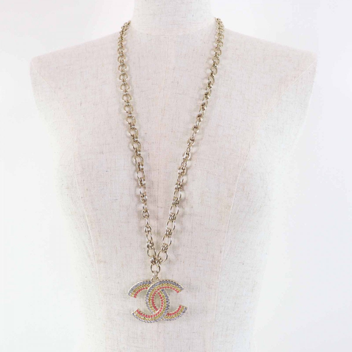 CHANEL Necklace A23C Gold Plated, Color Stone multicolor Large Rainbow Rhinestone COCO Mark Women