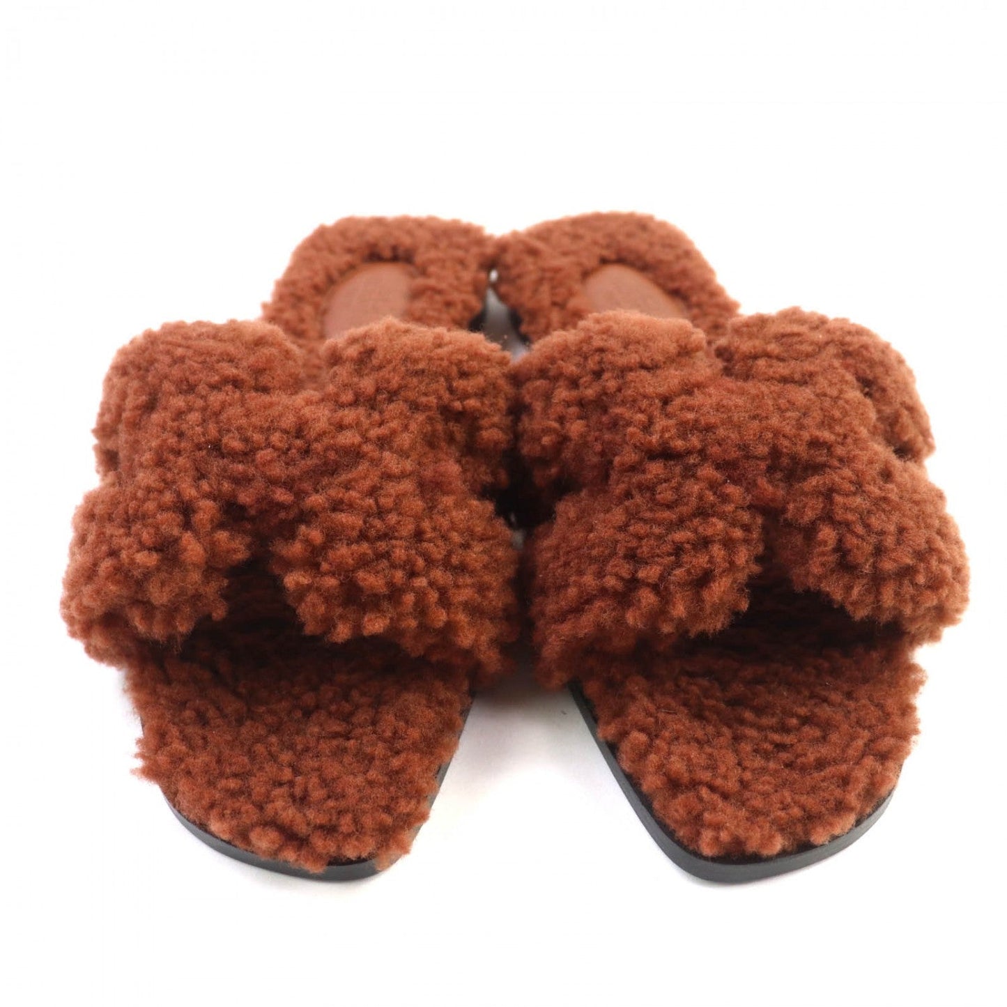 HERMES Sandals Mouton Brown Oran 37