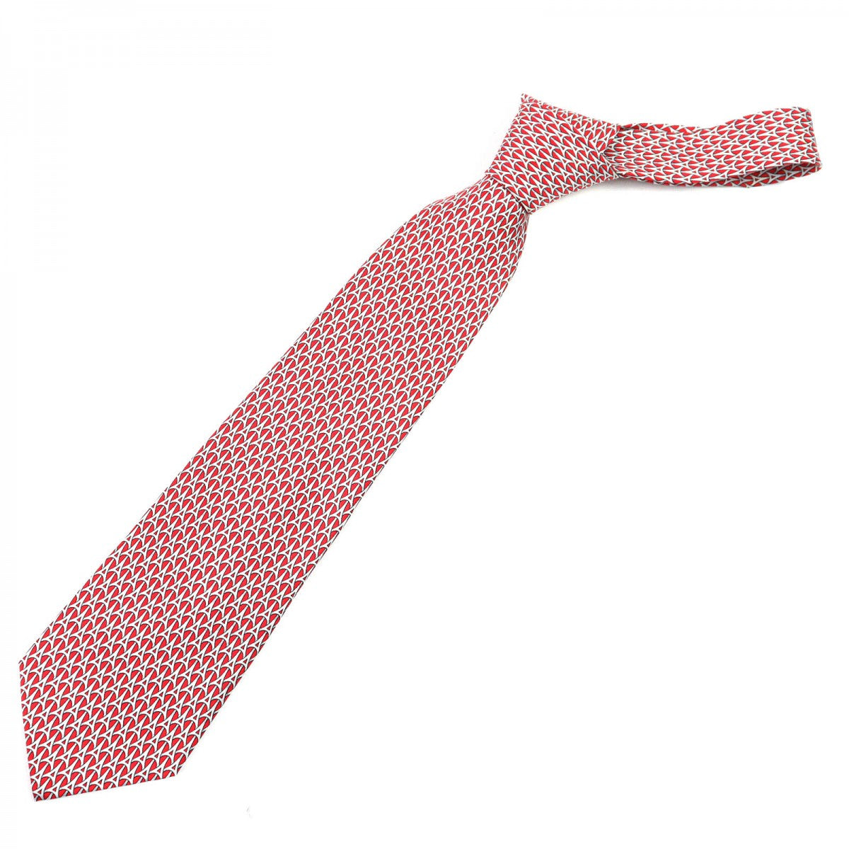 HERMES tie 5265 SA Main: 100% silk Red Tower pattern mens