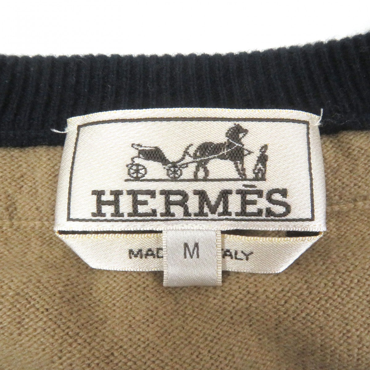 HERMES knit Main: 100% wool Beige navy mens M