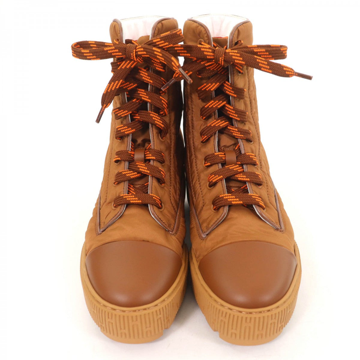 HERMES short boots Fabric , Part:Leather , Brown Quilted Parachute Fabric fresh Women 37
