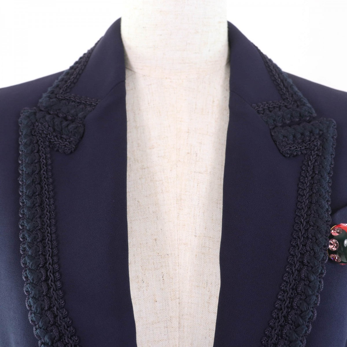 GUCCI tailored jacket 610946 Main: 97% rayon, Main: 3% polyurethane, Part: 69% acetate, Part: 19% cotton, Part: 8% polyester Navy Women 36