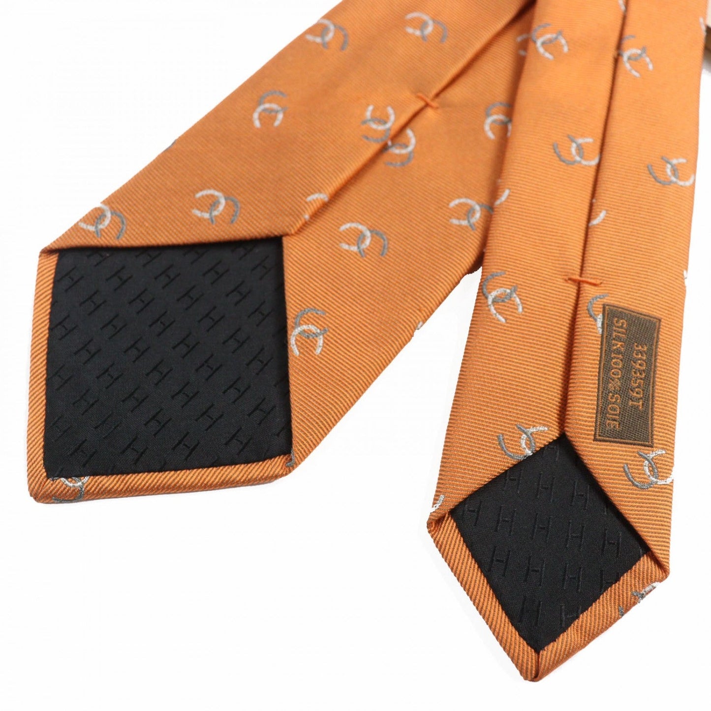 HERMES tie 339359T silk ORENGE/GRIS/BLANC Croisée le Fer