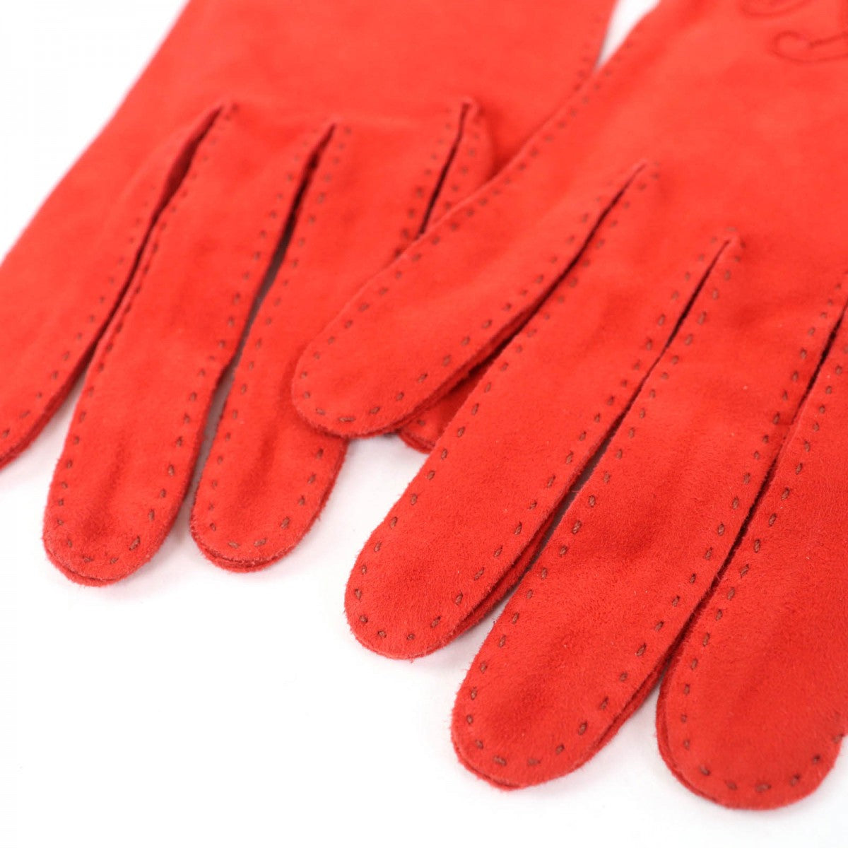 HERMES gloves Main: Suede leather Orange Women 7