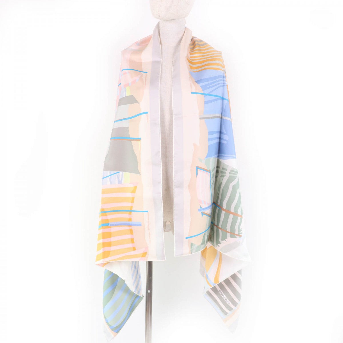 HERMES scarf Main: 100% silk BLANC/BLEU GLACIER Rectangle The charm of Normandy Coast Women