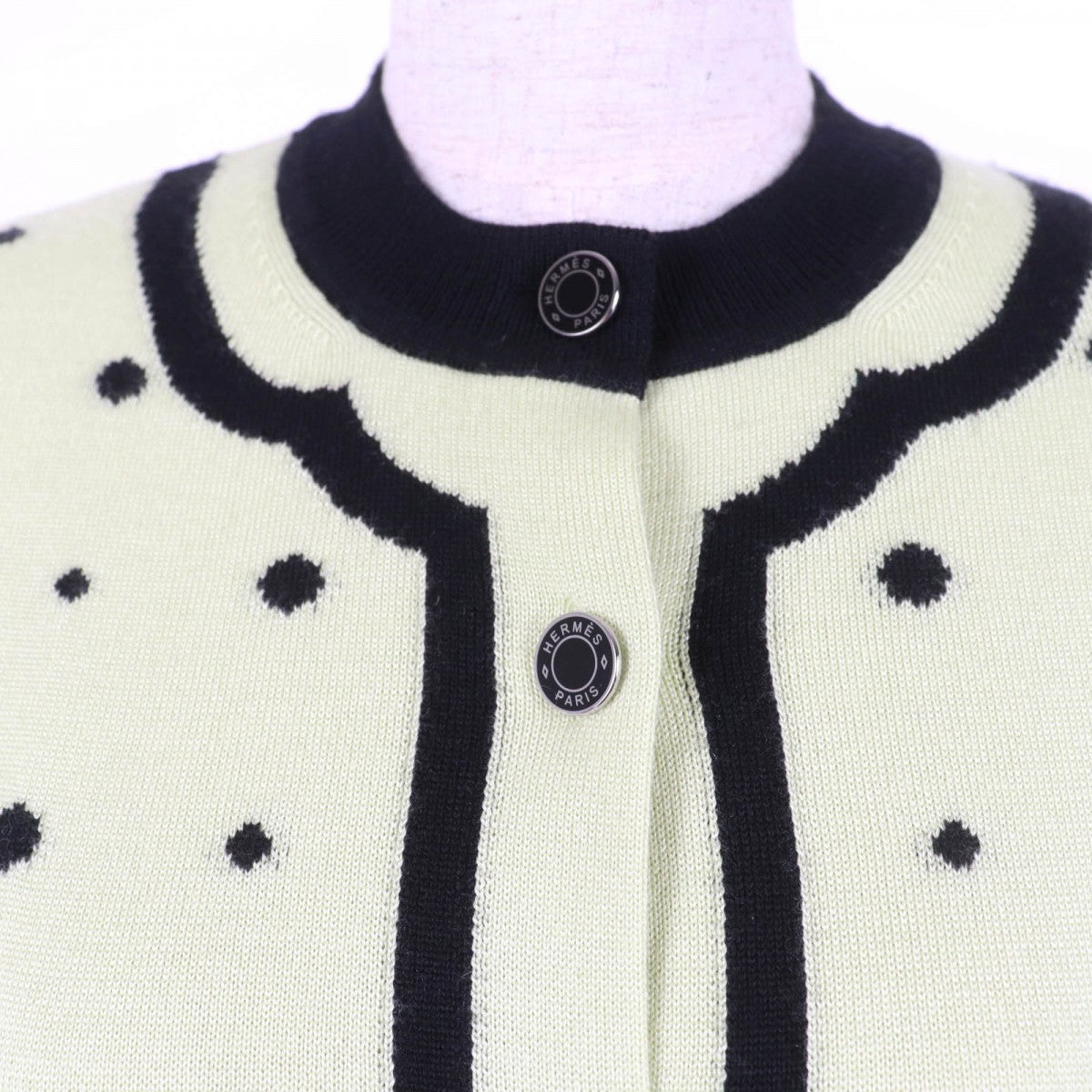 HERMES cardigan 2H2703D8 Main: 50% cashmere, Main: 50% silk Light green black HARNAIS DE COUR Court harness Women 36