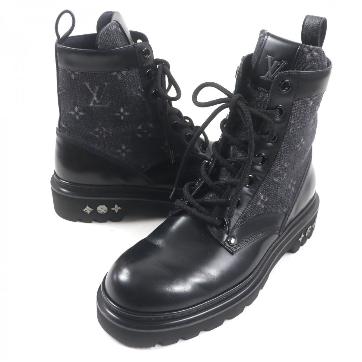LOUIS VUITTON boots leather black ranger line 9