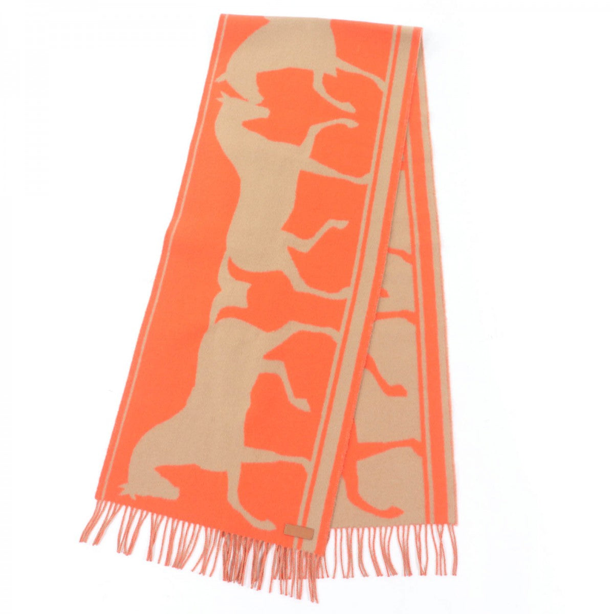 HERMES Scarf cashmere Orange beige Tete a cou Kazak