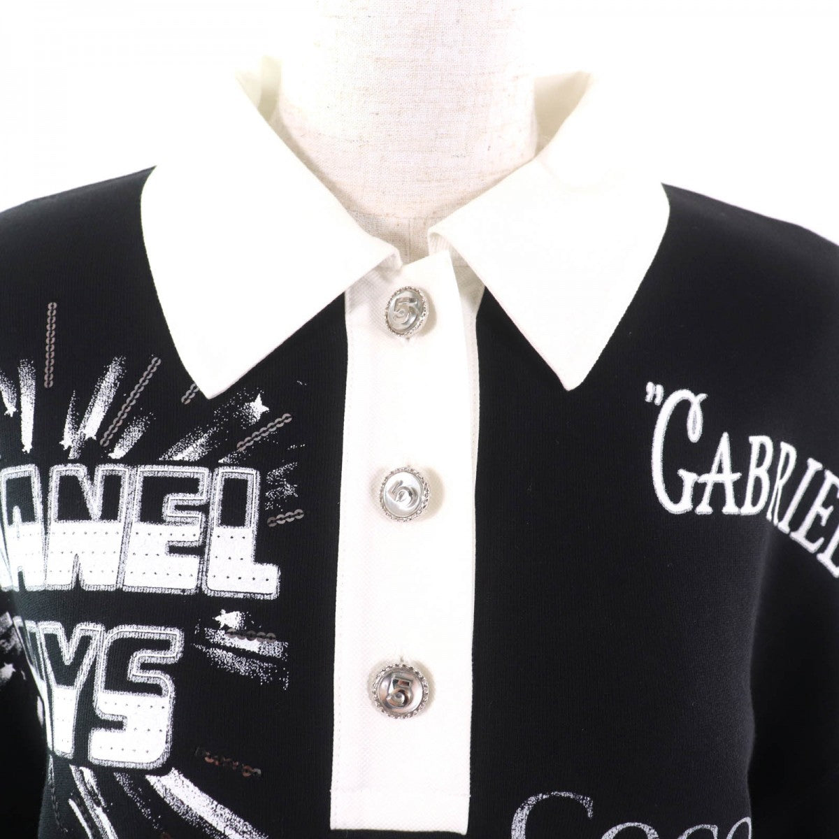 CHANEL Long sleeve polo shirt P70689 cotton black S