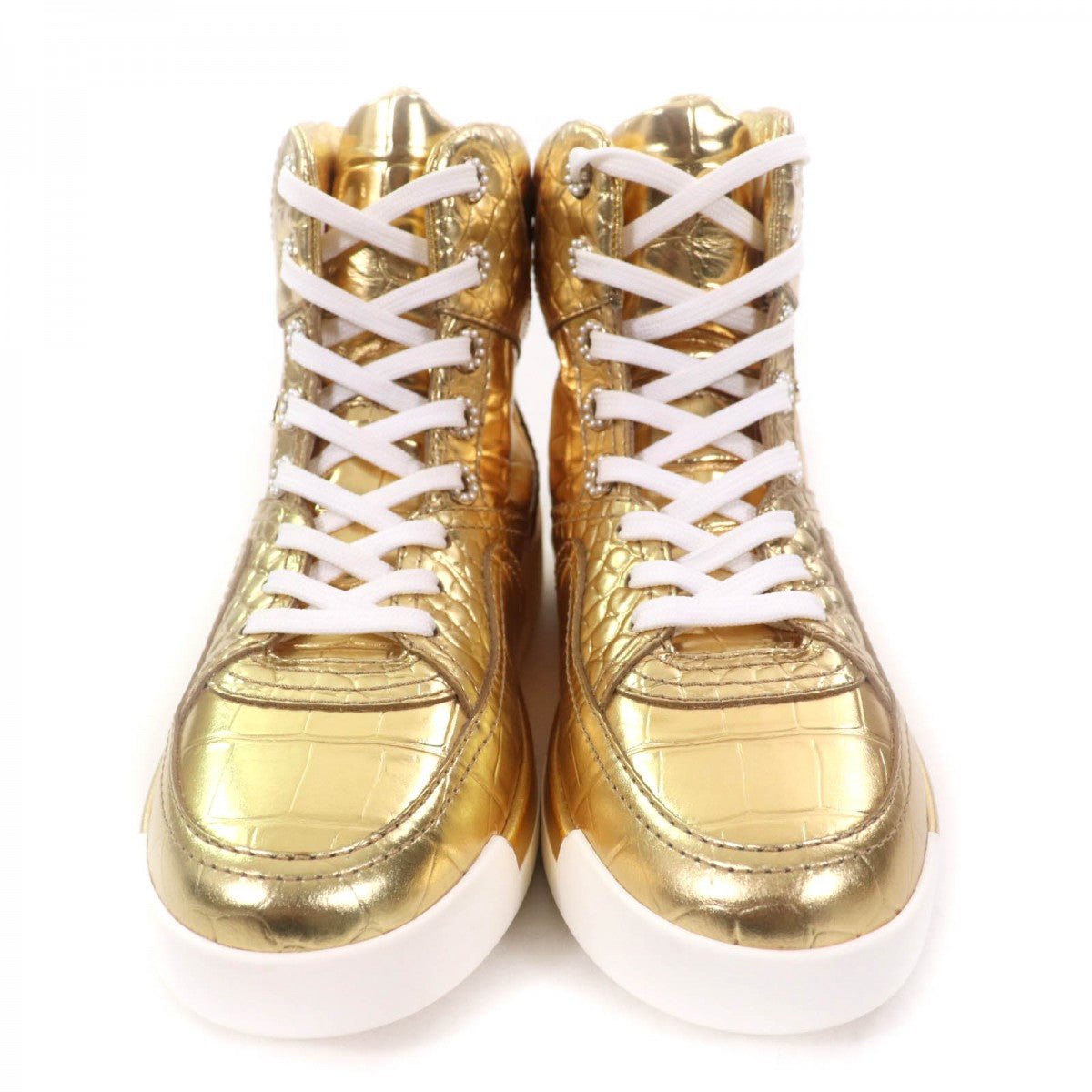 CHANEL High cut sneakers 19A G35079 leather gold 37