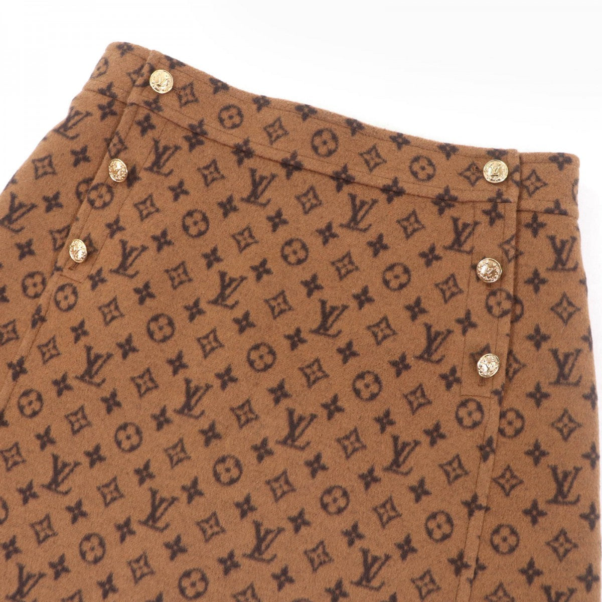 LOUIS VUITTON Mini skirt Main: 99% wool, Main: 1% silk Brown Women 40