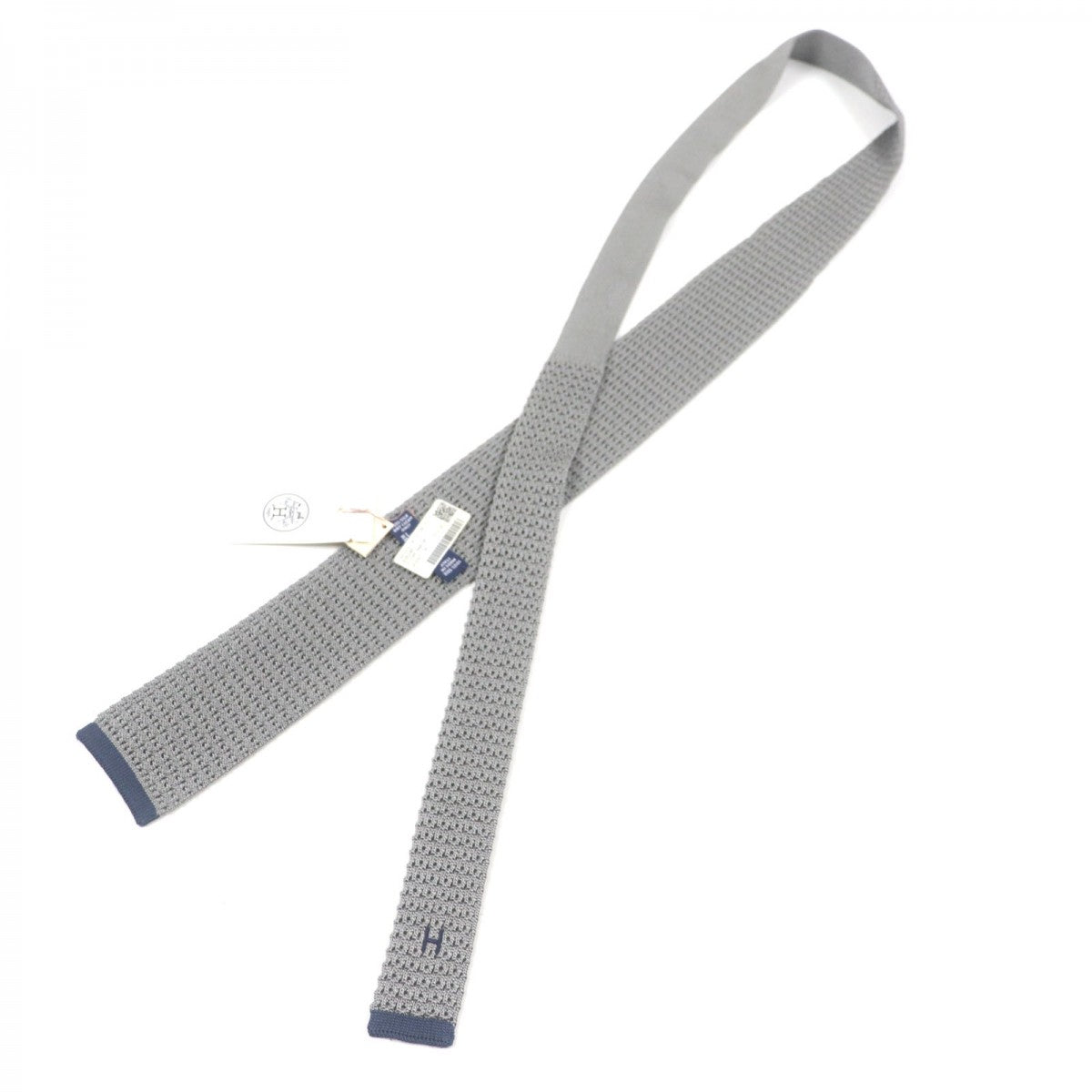 HERMES tie silk gray CRAVATE TRICOT DE SOIE