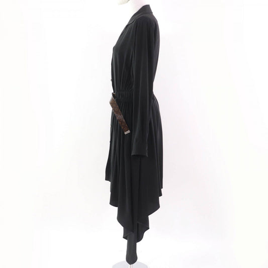 LOUIS VUITTON one piece 1AFSWC silk black Belted asymmetrical shirt dress 34