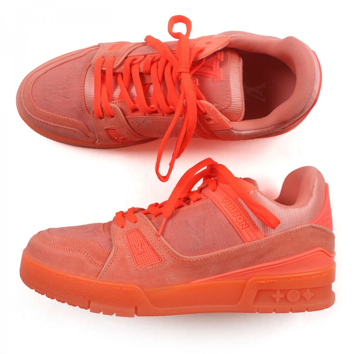 LOUIS VUITTON Low cut sneakers Suede leather Orange LV Trainer Line 6.5