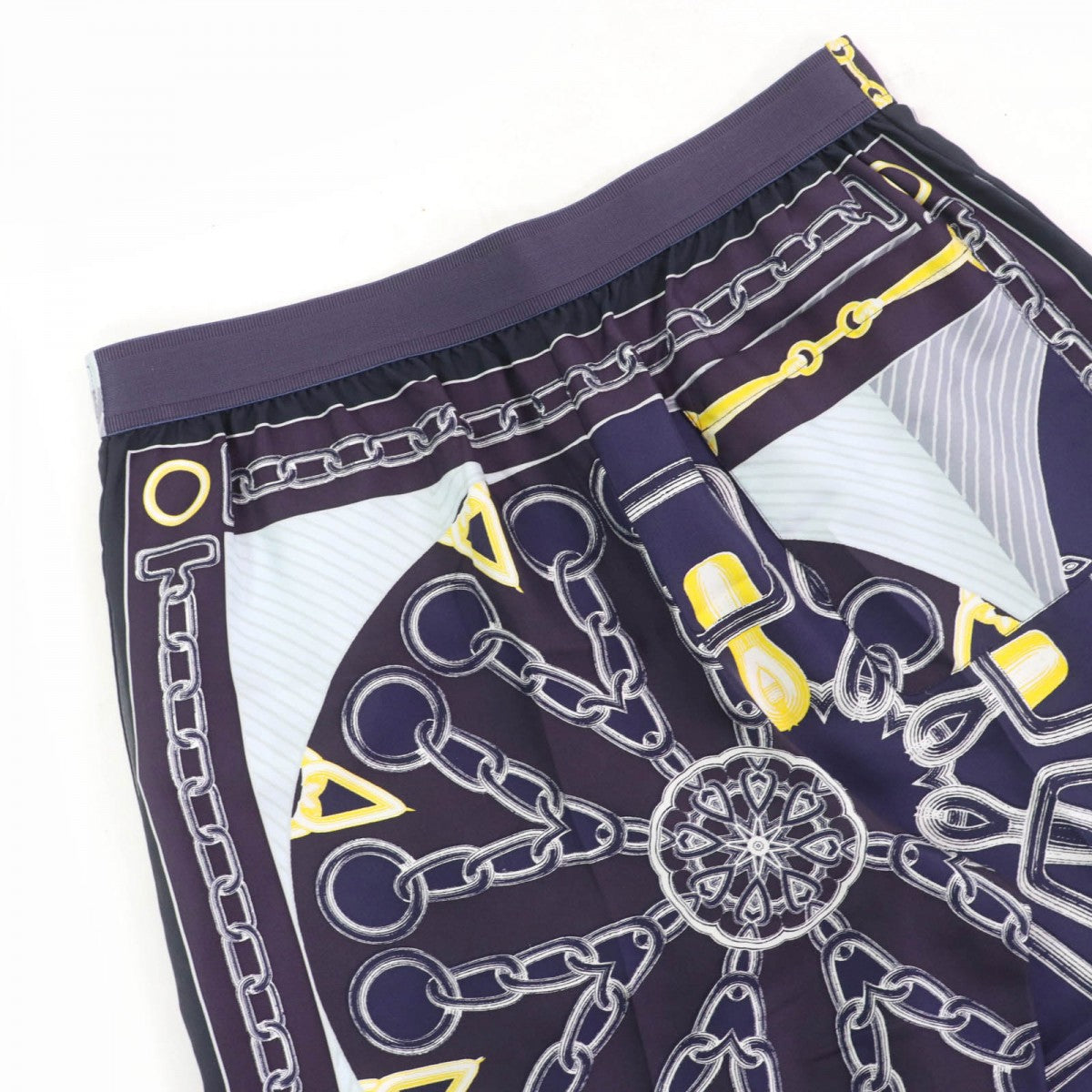 HERMES Cropped pants silk Navy Kaleidoscope Effect 40