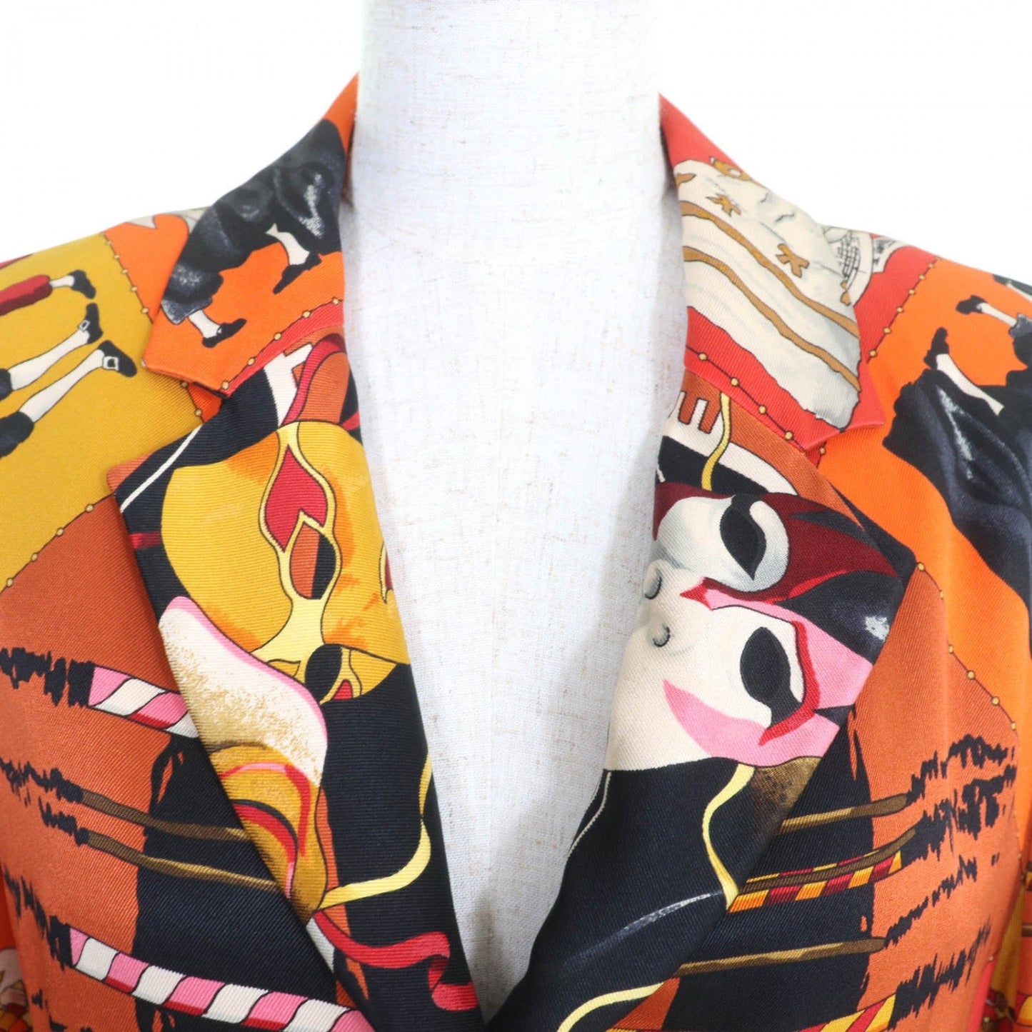 HERMES tailored jacket silk Multi LE CARNAVAL DE VENISE 40
