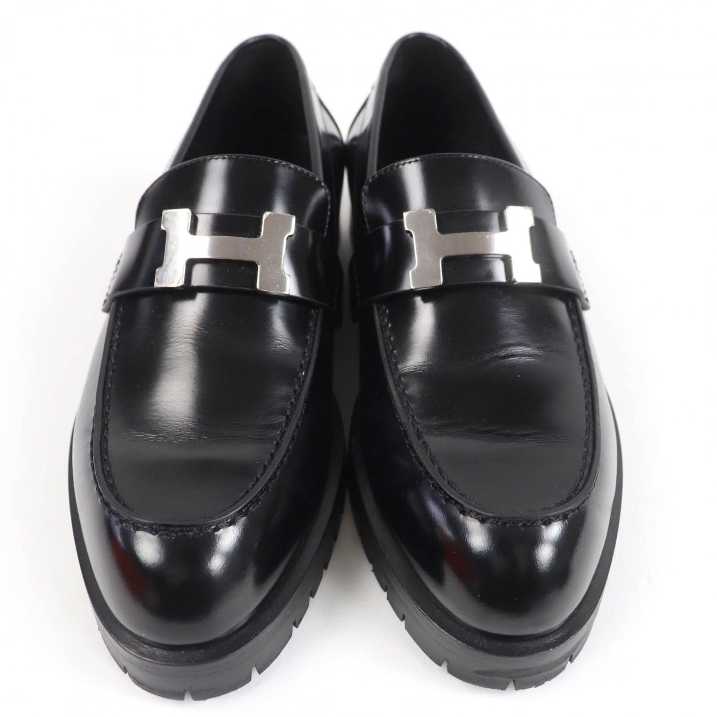 HERMES loafers leather black Moccasin Faubourg Constance Loafers 35