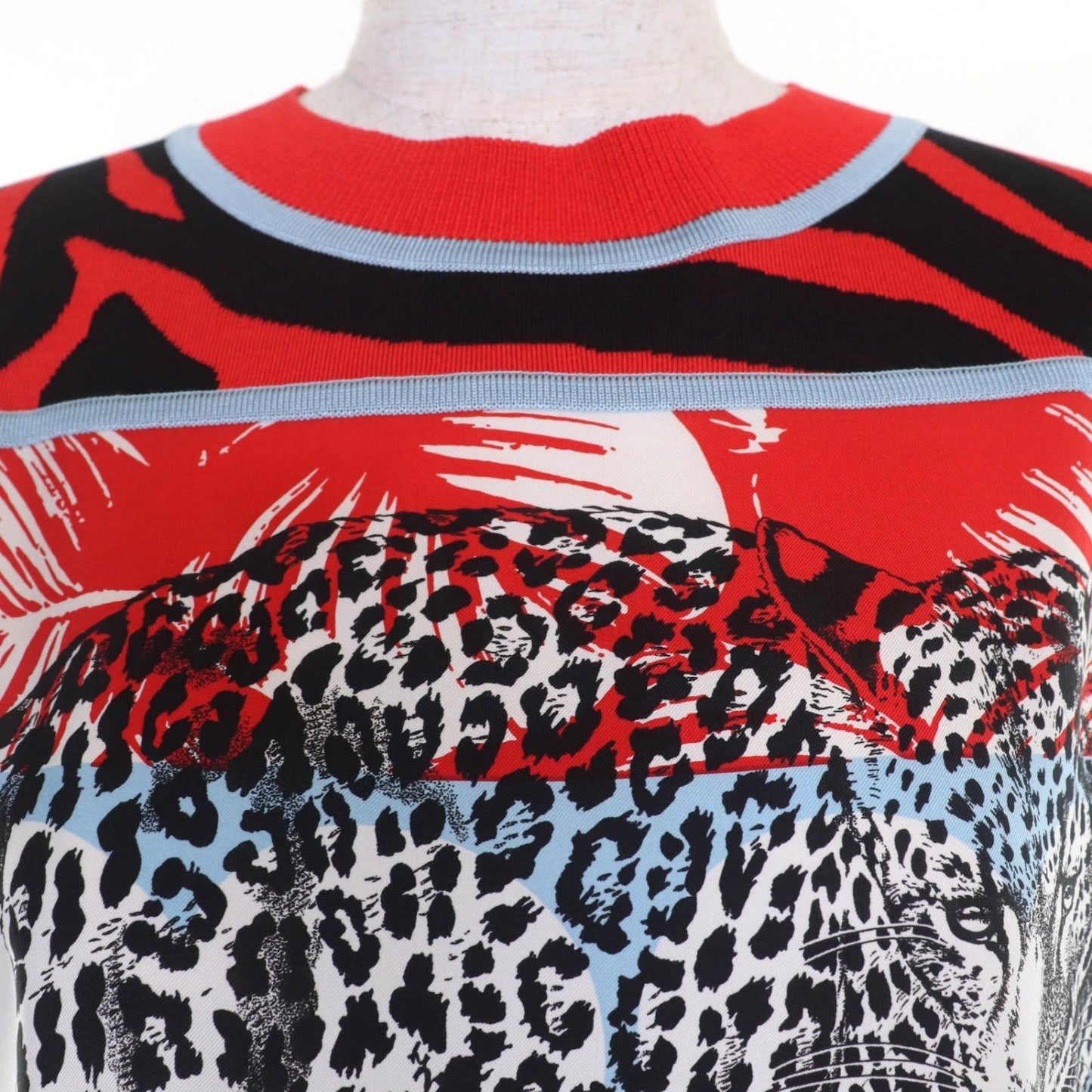 HERMES Short sleeve knit 3E2868D3 silk Red type Jungle love 40