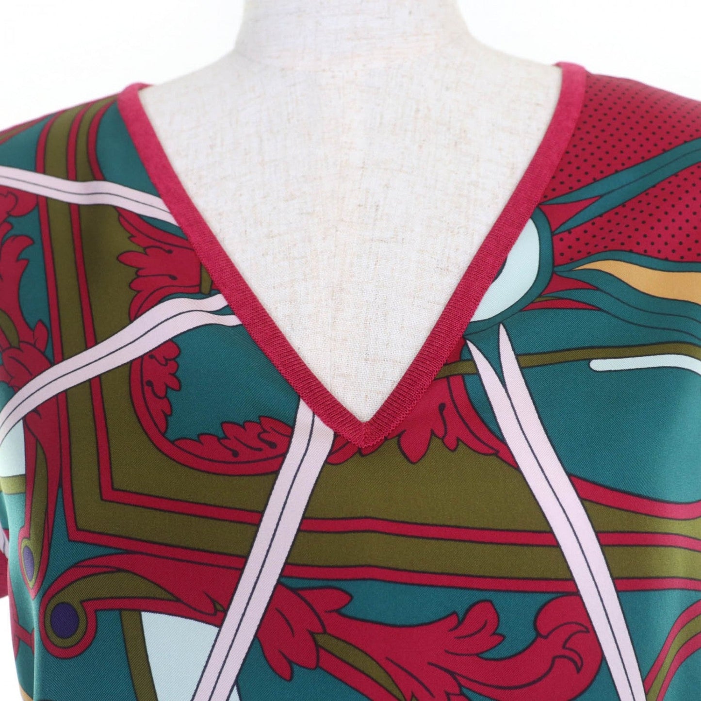 HERMES Short sleeve knit silk multicolor George Washington carriage 40