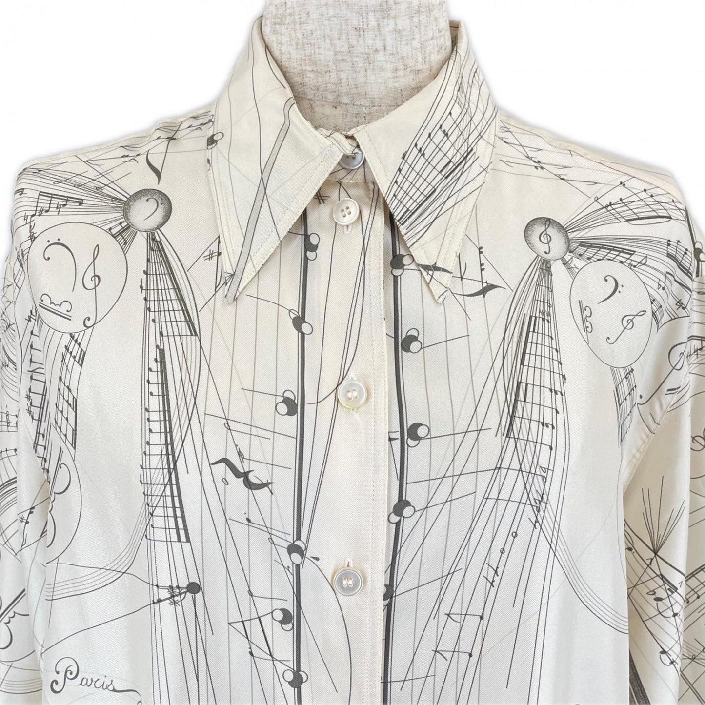 HERMES Long sleeve shirt E3939 silk Ivory 40