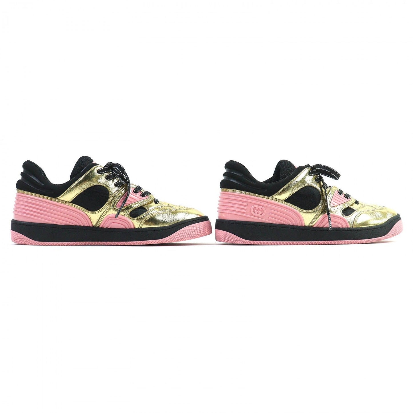 GUCCI Low cut sneakers 725905 leather gold pink black BASKET LOW 36