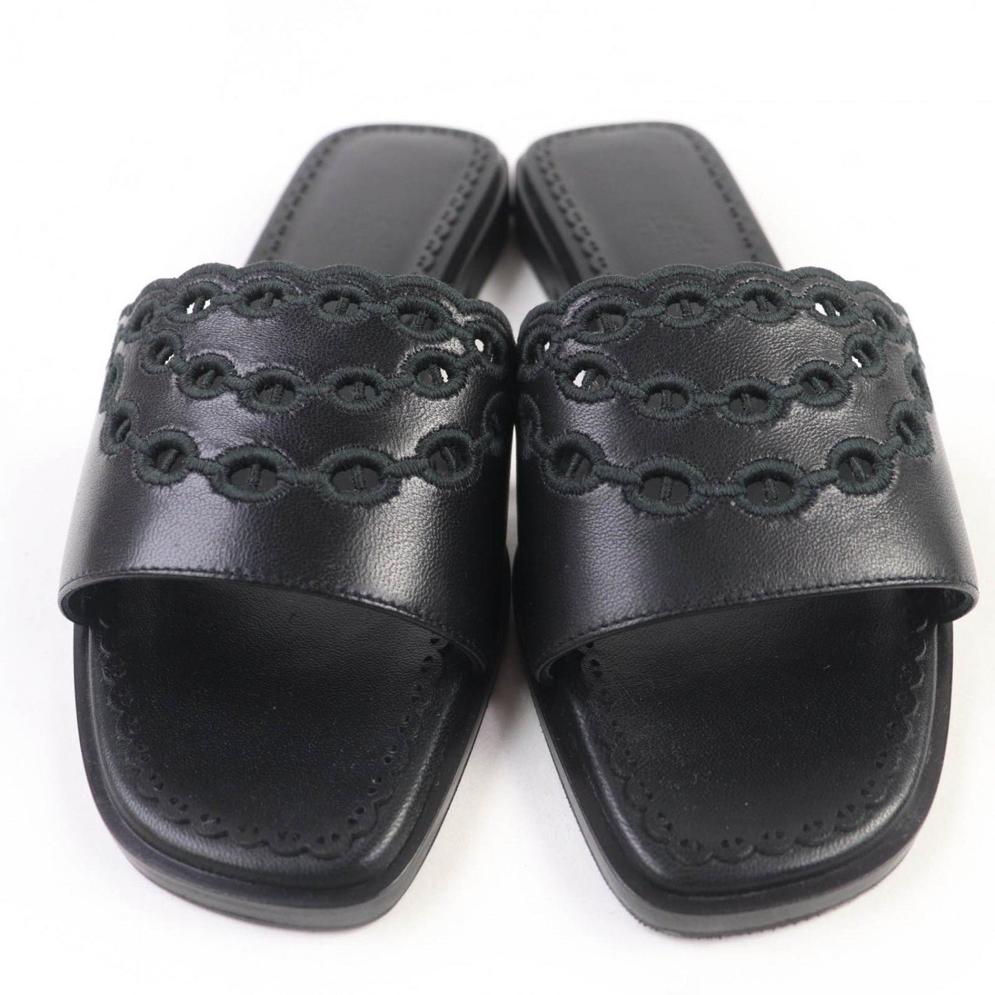 HERMES Sandals leather black Frog 36.5