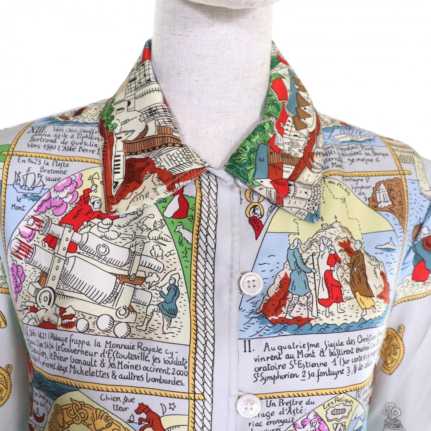 HERMES Short sleeve shirt silk Multi Mont Saint-Michel 38