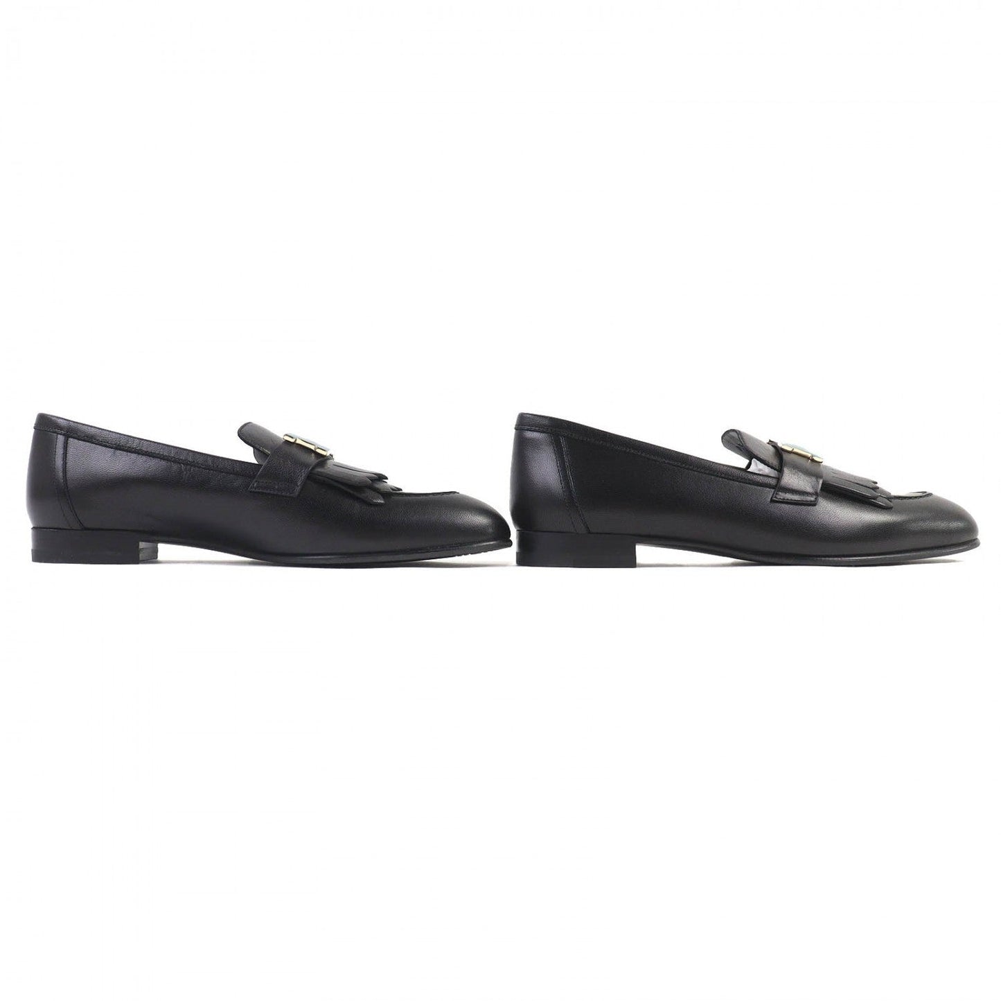 HERMES loafers leather black Royal 37