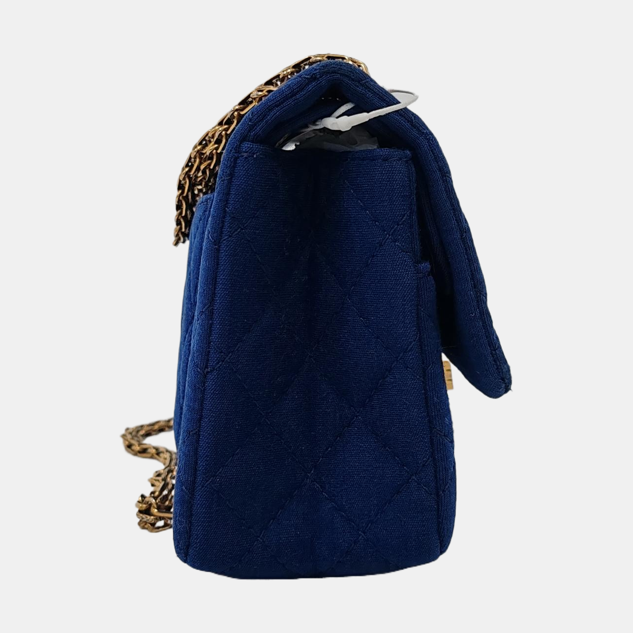 Chanel 2.55 Double Flap Medium Royal Blue Fabric Gold Chain Strap