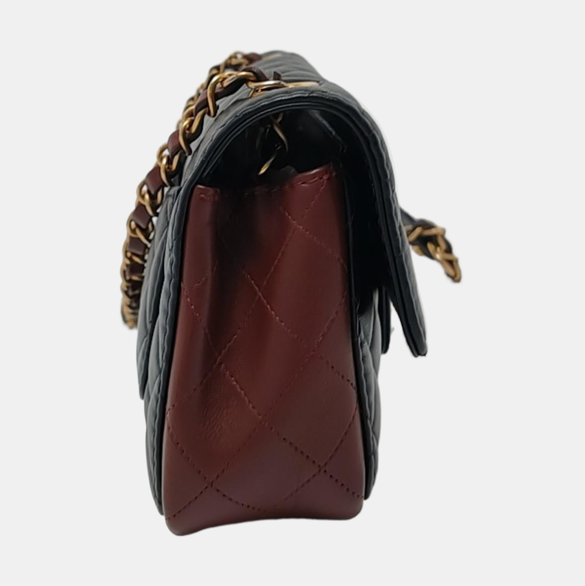 Chanel Classic Flap Rectangular Mini Black and Burgundy Lambskin Leather Gold Hardware 2020