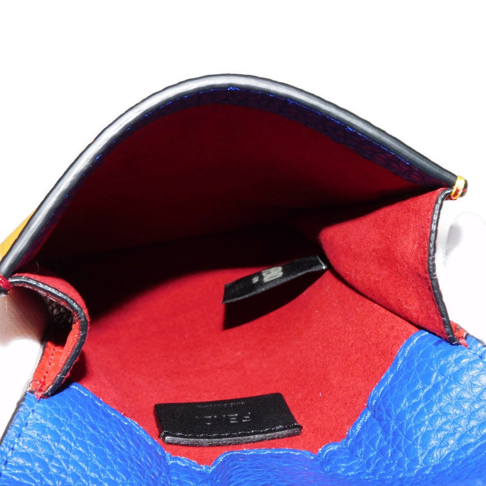 FENDI Shoulder Bag 7AS120 E1C F1H8N Calf leather (embossed) Blue x Yellow x Red Tricolor Pochette Unused FF logo F is forever phone holder unisex(Unisex)