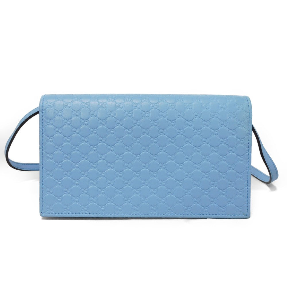 GUCCI Long Wallet Purse 466507 BMJ1G 4503 GG striped leather Light blue logo double G pastel unused Micro GG Shima Guccissima Shoulder Wallet unisex(Unisex)