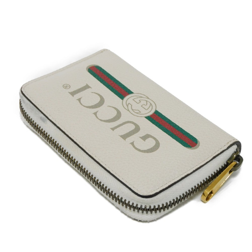 GUCCI Coin case 496319 0GCAT 8820 Textured leather Ivory x green x red Shelley Webb White Vintage logo print Compact zip-around wallet unisex(Unisex)