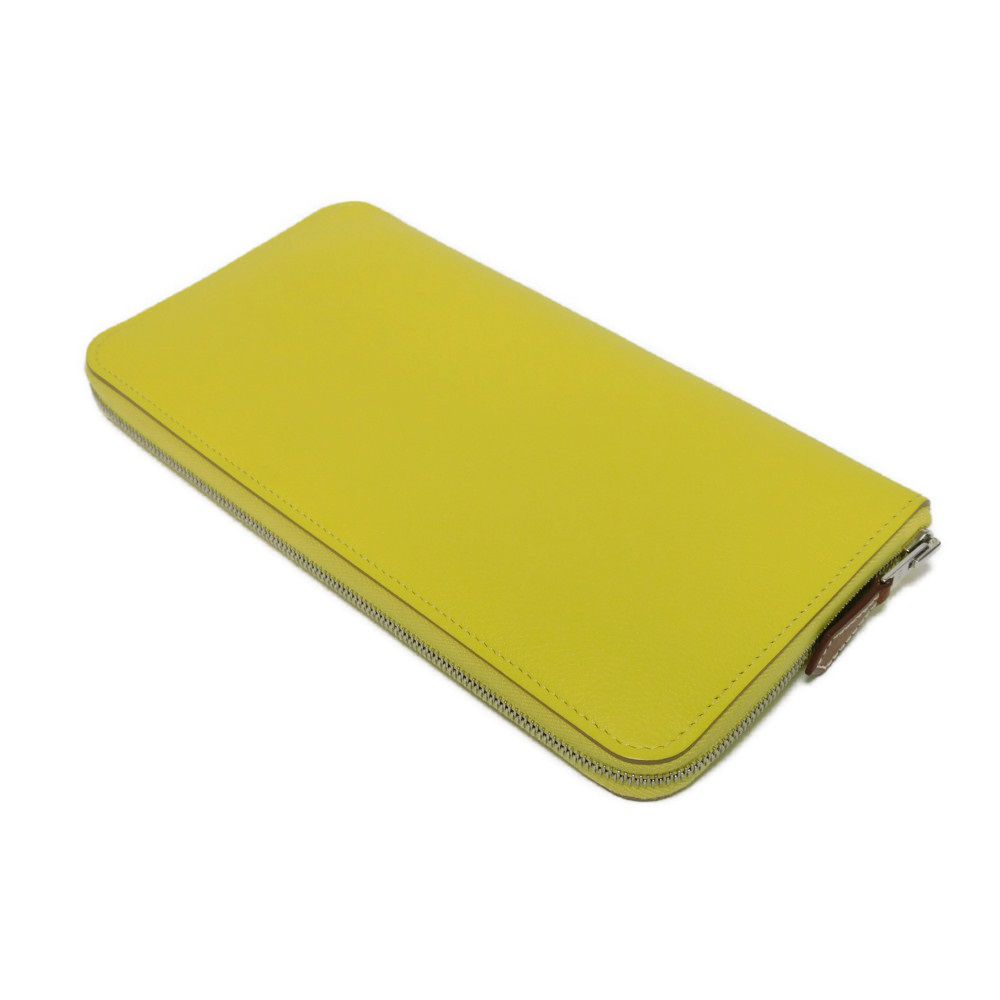 HERMES Long Wallet Purse Evercolor , Barenia lime Multicolor Zip Around Good condition Henri Verite Freely Azap Long Silk Inn unisex(Unisex)