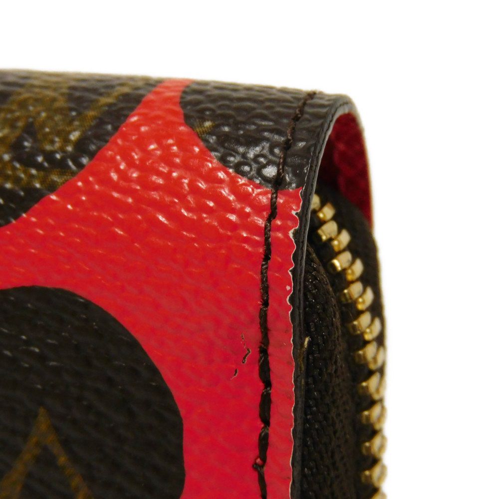LOUIS VUITTON Long Wallet Purse M60450 Monogram canvas (dot print) x grain leather Rouge Yayoi Kusama Brown Red Old Model Monogram Pumpkin Dot Zippy wallet unisex(Unisex)