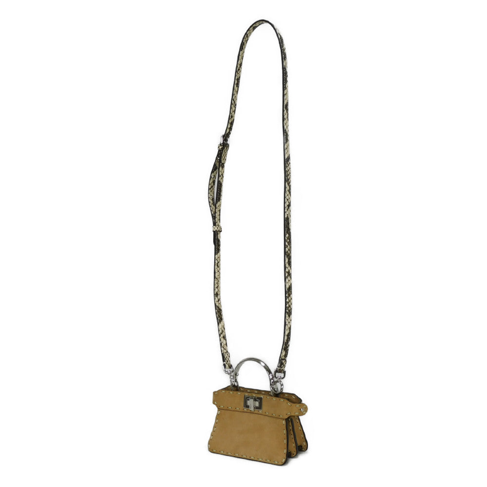 FENDI Handbag 7AS106 suede Brown Snake 2WAY Shoulder Bag in good condition Celeria Peekaboo i see you micro unisex(Unisex)