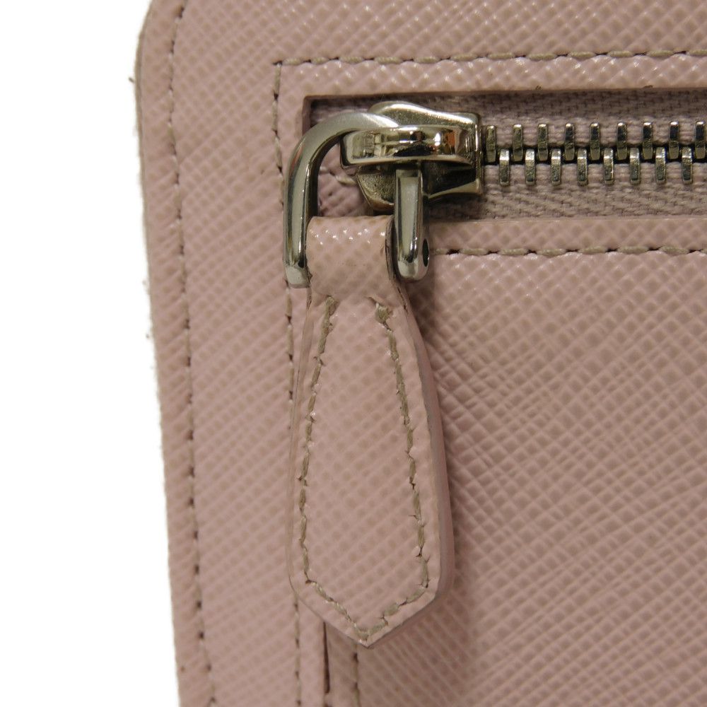 PRADA Coin case 1PP122 Safiano leather (stamped) pink L-shaped zipper Key ring Card Case RFID Triangle logo saffiano keychain Women
