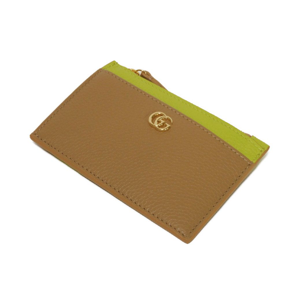GUCCI Coin case 837966 AAE5F 2843 Calf leather (embossed) beige Current Bicolor Green Keyring Unused GG Marmont Double G Zip Key Pouch unisex(Unisex)