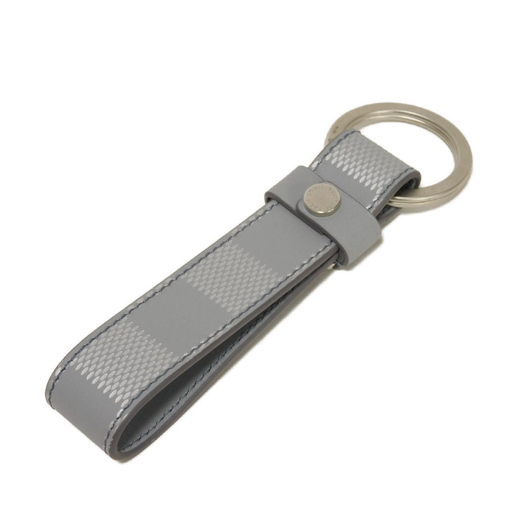 LOUIS VUITTON key ring M64182 Anfini Leather (Damie embossed) gray LV logo embossed bag charm in good condition Damier Anfini Portaclay Dragonne mens