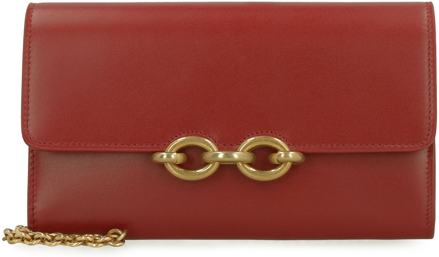 Luxury Saint Laurent Trending 2025 Women's Maillon Leather Wallet On Chain in Burgundy | 6966080SX0W Color 6008