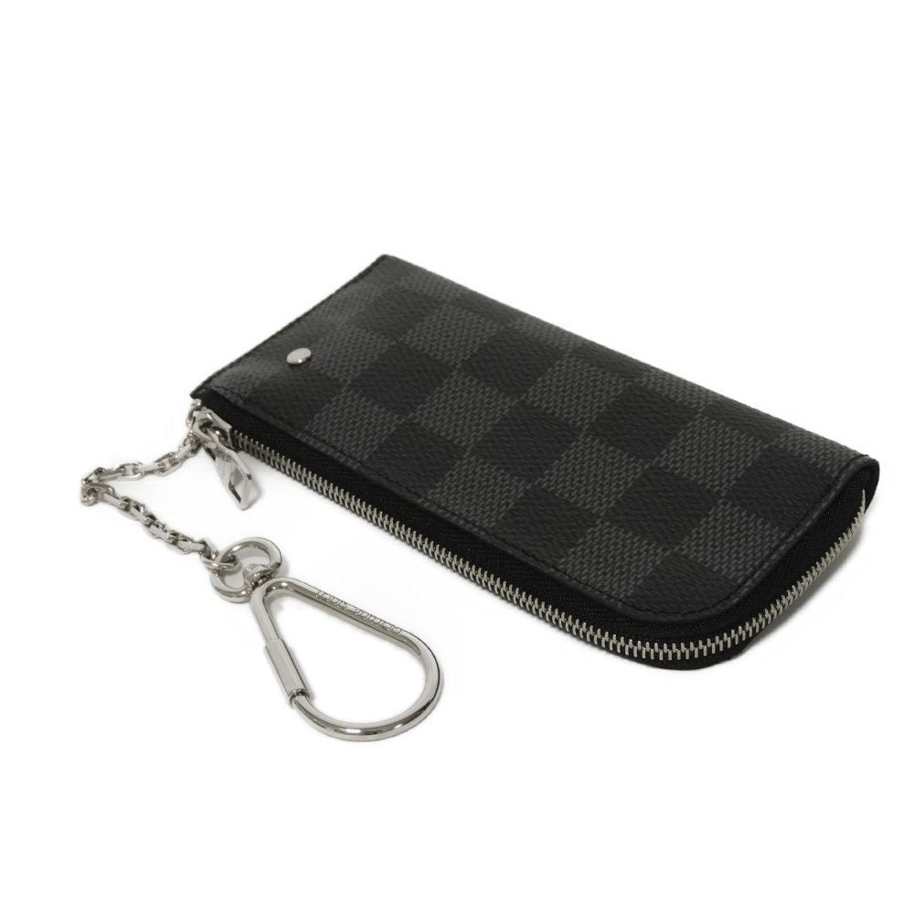 LOUIS VUITTON Coin case N61235 Damier Graphite Canvas Noir logo black checkered key ring unused Damier Graphite Pochette cree mens