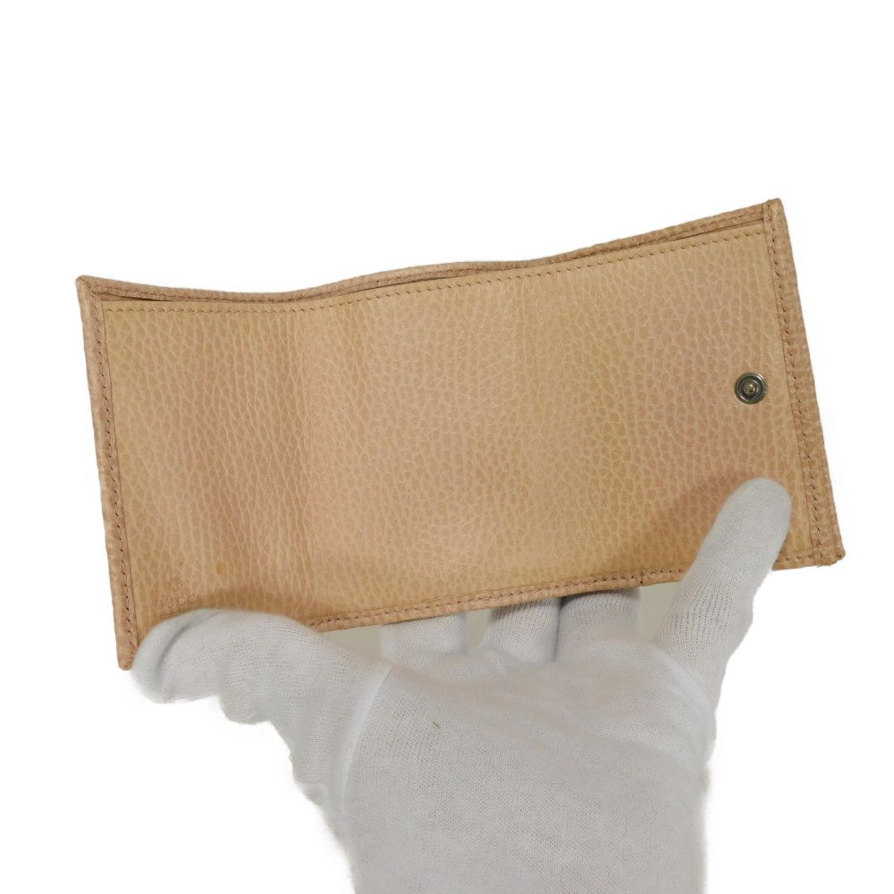 GUCCI Tri-fold wallet 735212 Textured leather pink beige GG Marmont Double G Compact Wallet