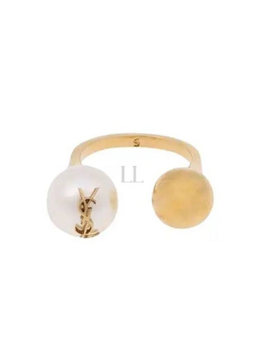 Luxury Saint Laurent Trending 2025 YSL Logo Pearl Ring Aging Brass Gold