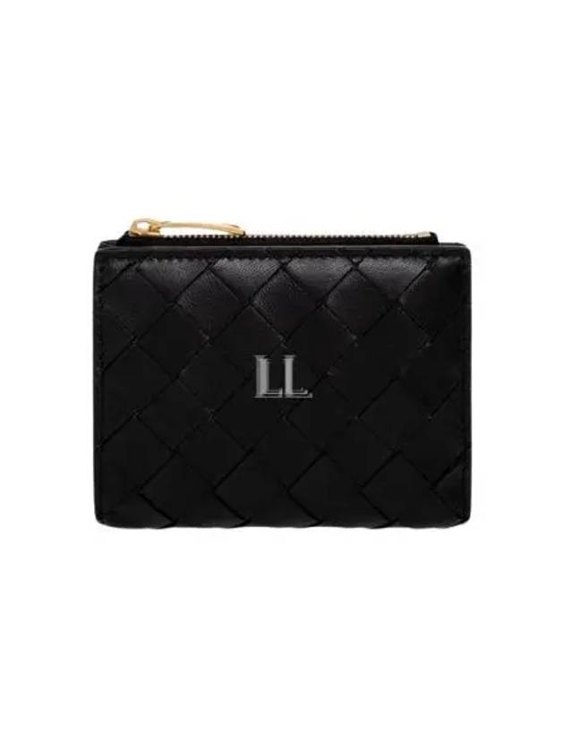 Luxury Bottega Veneta Intrecciato Zipper Small Half Wallet Black