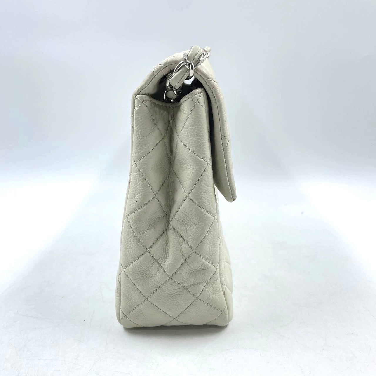 Chanel Classic Flap Maxi Milk White Caviar Leather Silver-tone Hardware Giant CC Logo