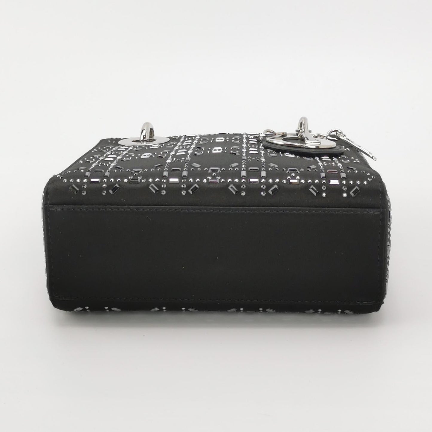 Lady Dior Mini Black Silk with Crystals Silver Hardware
