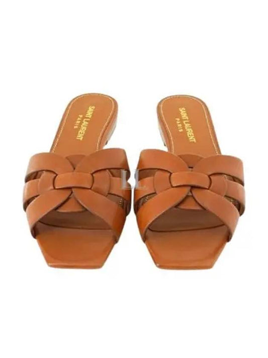 Luxury Saint Laurent Trending 2025 Tribute Smooth Leather Flat Mules Amber